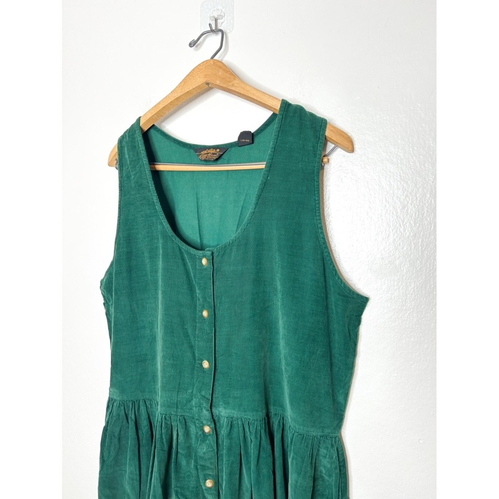 Vintage 90s Eddie Bauer Women's Green Corduroy Sleeveless Midi Dress Medium M - Picture 2 of 6